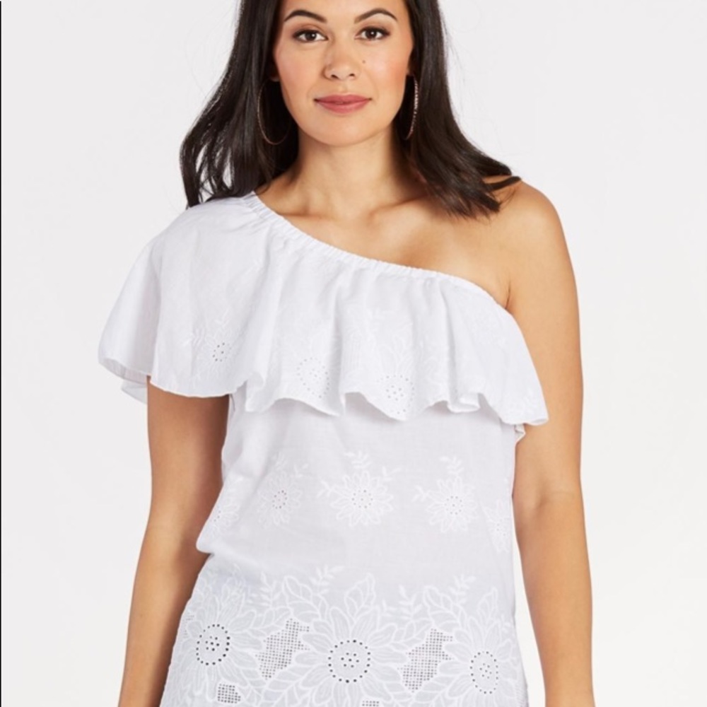Donating Soon! Allison Joy Evereve embroidered one shoulder blouse